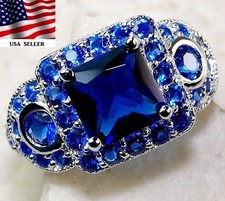 3CT Treated Blue Sapphire 925 Solid Sterling Silver Ring Jewelry Sz 6 UB4-1