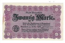 Emergency money - Remscheid - large emergency money of the city of Remscheid - 20 Mark - 1918