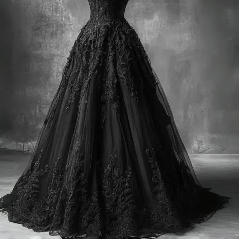 Vestidos de novia góticos negros cuello joya sin mangas vintage línea A vestidos de novia Foto 2 de 4