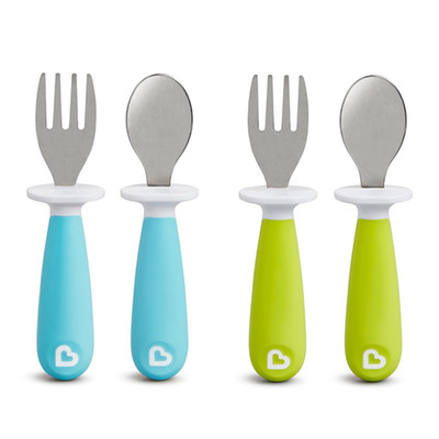   Raise  Toddler Fork and Spoon Utensil Set, Rest Keeps Tip off Table, BPA Free,