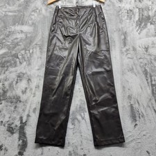 Active USA Pants Womens S Black Faux Leather High Waist Slim Fit Straight Leg