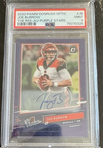 2020 Optic The Rookies Joe Burrow Auto /25 PSA 9 MINT RC Rookie Purple Stars