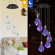 Solar Wind Chimes Lights LED Color Changing Hanging Hummingbird Ball Garden Lamp