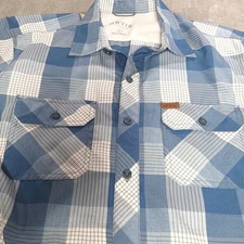 Orvis Mens M Shirt Blue White Plaid Lightweight Fishing Hiking SS Button Pockets