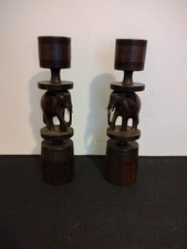 Vintage African Tribal Carved Elephant Candlestick Holders