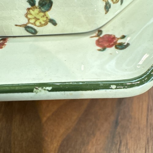 Royal Doulton Old Leeds Sprays Butter Dish Small Server W/Lid 8 1/8” Green Trim - Picture 11 of 11