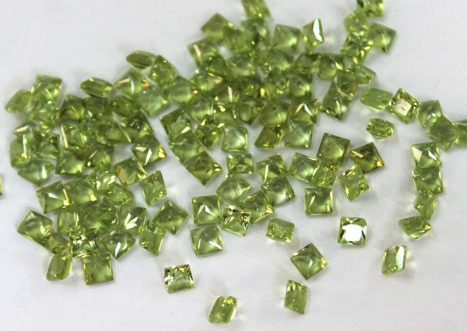 100% Natural Peridot 5mm Square Faceted Cut Calibrated Size Loose Gemstone 5 Pcs - Image 4 of 4