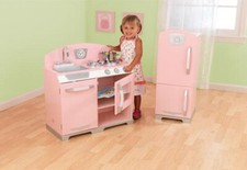 New Toddlers Pink  Silver 2 Piece Retro Play Kitchen With Separate Refrigerator