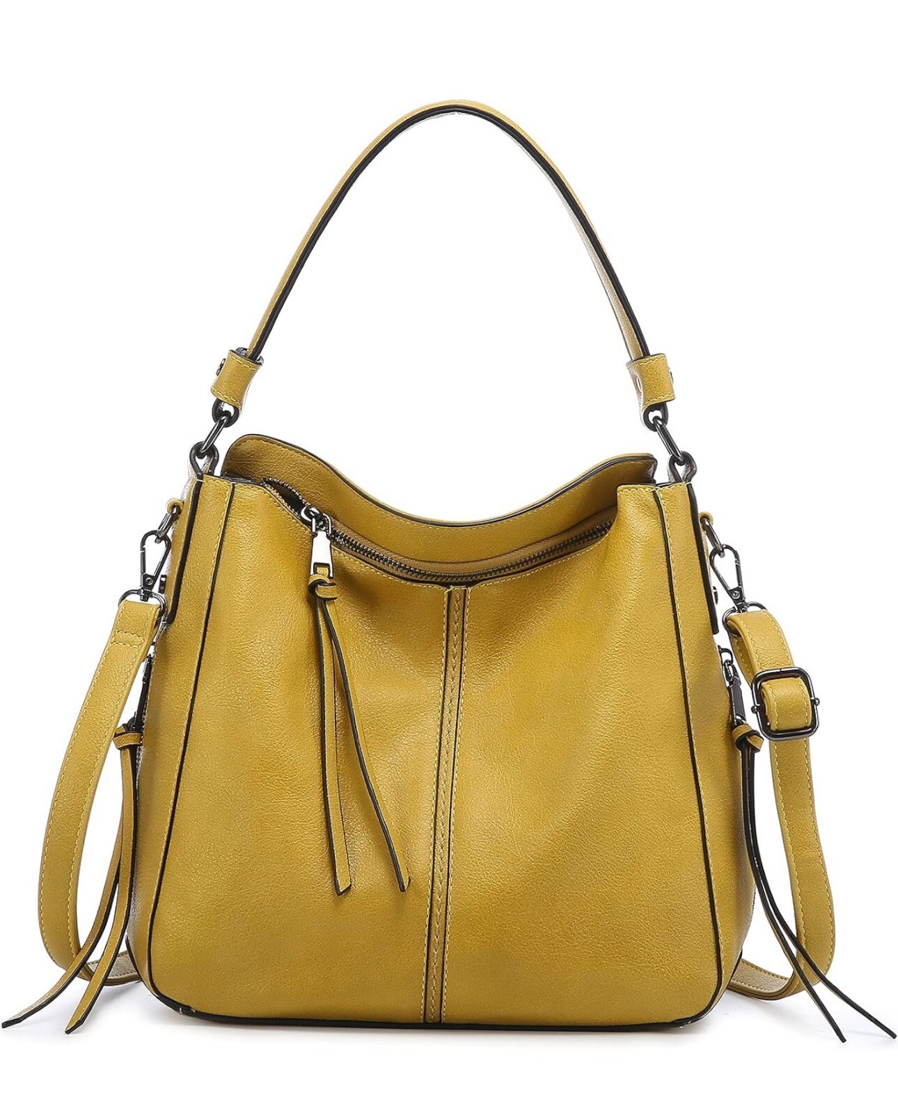 REALER Handbags for Women Designer Ladies Hobo bag Bucket Purse Yellow w/ Tassel