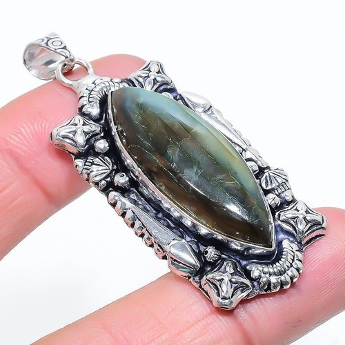 Bracelet En Argent 925 & Labradorite - Fait Main, Pierre Bleue, Réglable