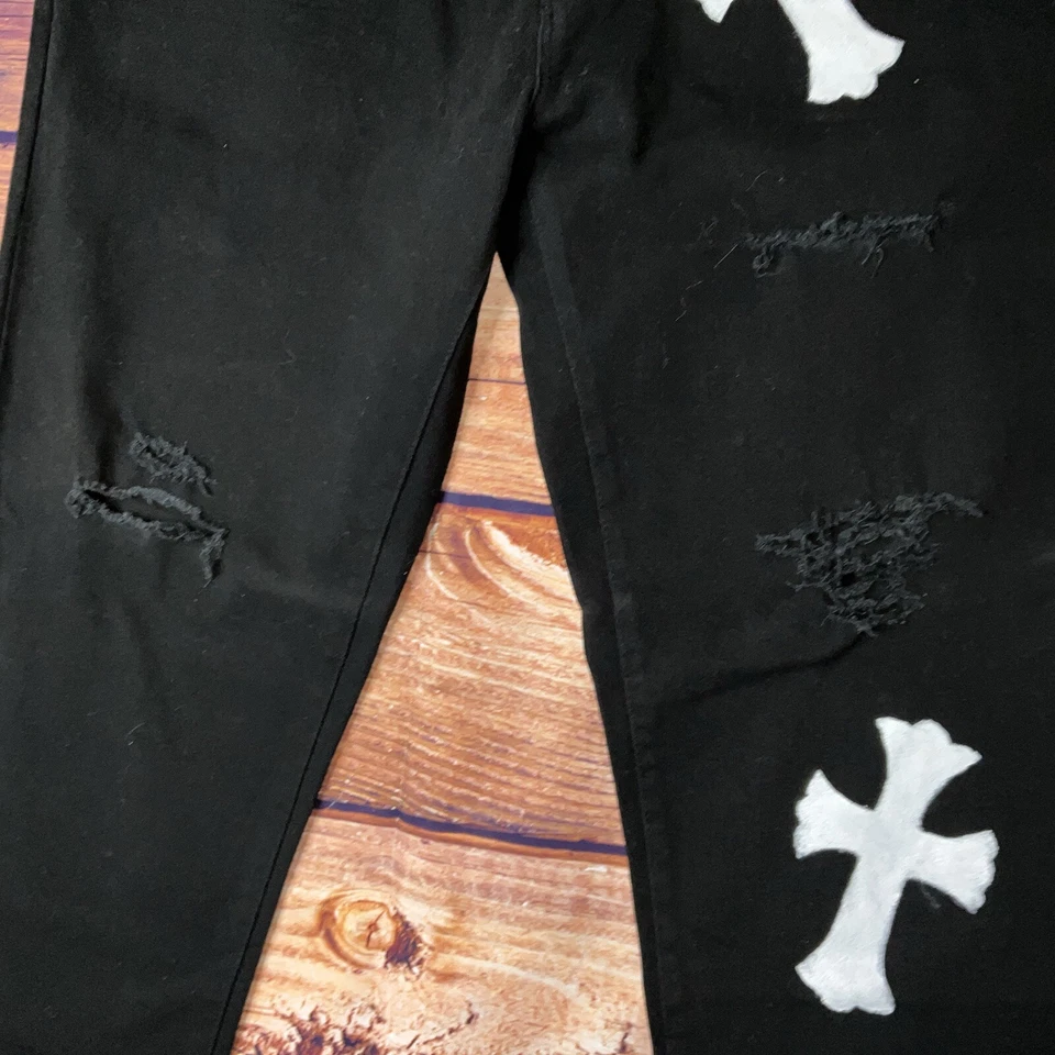 Refinery Republic Denim Design Jeans Men 40X32 Black Distressed Paint Splatter - Image 2 of 4