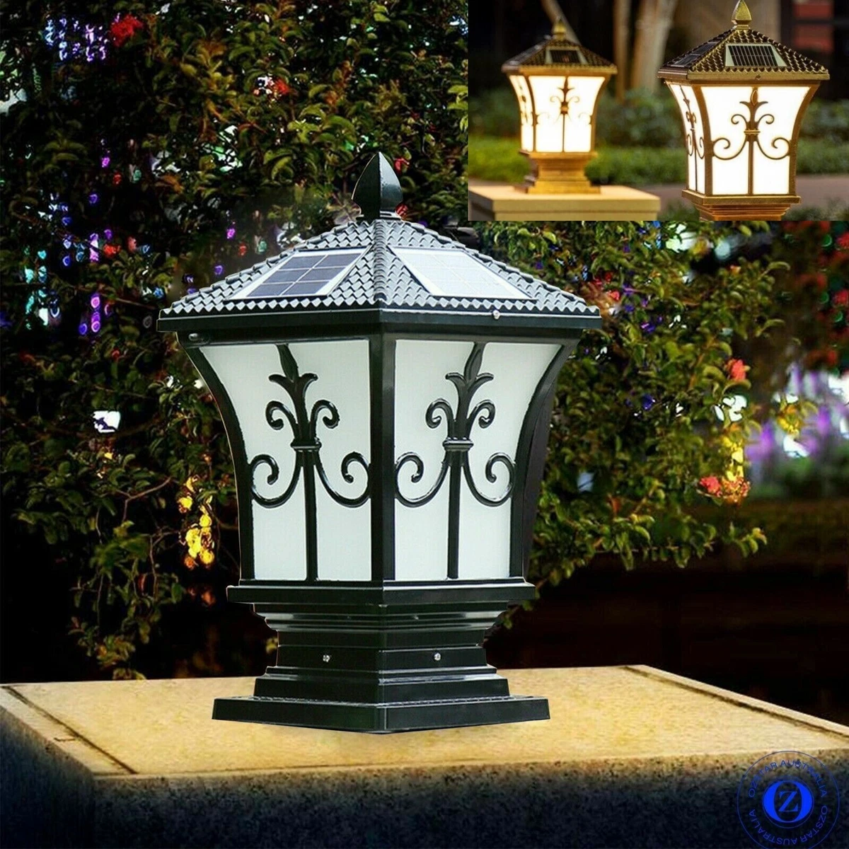 Solar LED Pillar Light Fence Outdoor Garden Square Post Remote Control Lamp
