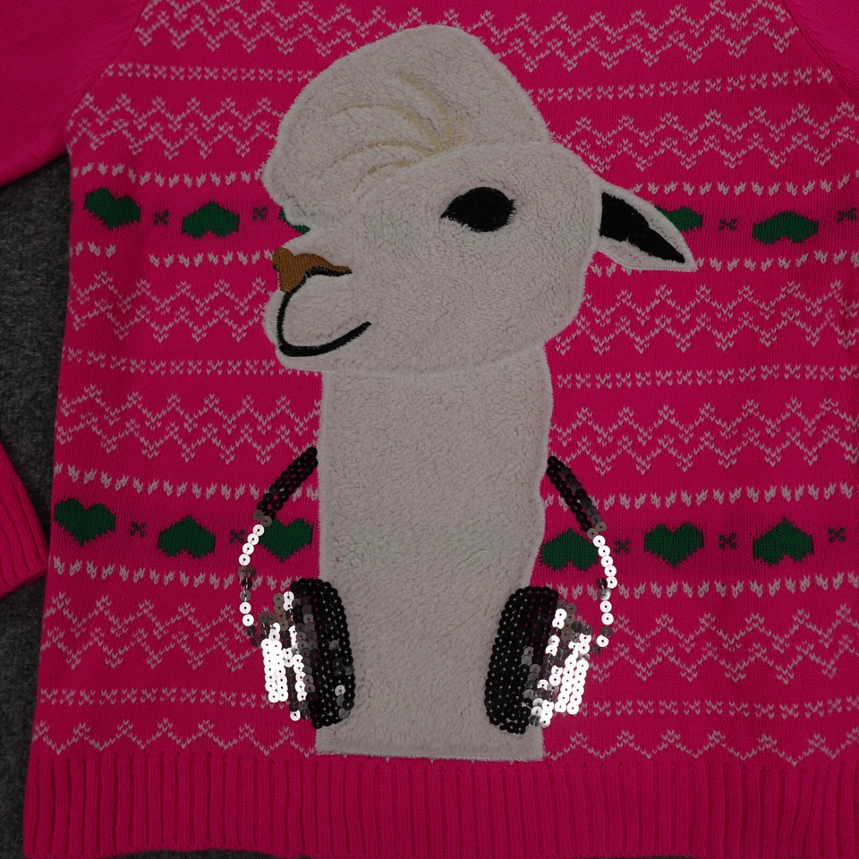 Total Niña Suéter Niñas XXL Talla Grande Rosa Tejido Llama Auriculares Bling Hearts Foto 2 de 4