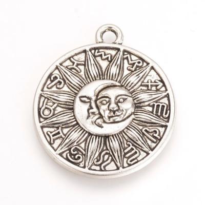 2 Large Sun Pendants Antiqued Silver Sun and Moon Celestial Zodiac Charms 29mm