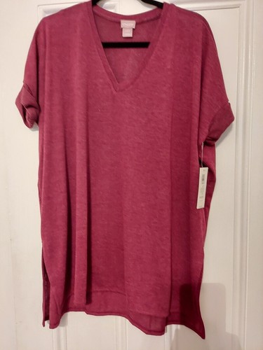 NWT Chico's Drop Shoulder V Neck Oversized Tunic Tee in Burgundy size XS/S