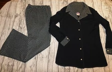 VTG 60s 70s TONI TODD PANT SUIT GROOVY OUTFIT DOTS BELL PANTS TUNIC TOP KNIT M L