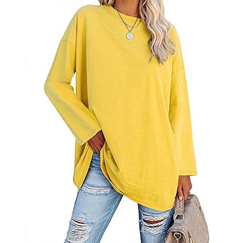 Damen Solid T-Shirt Langarm Casual Sweatshirt Lose Bluse Tops T-Shirt* 〒 - Picture 15 of 20