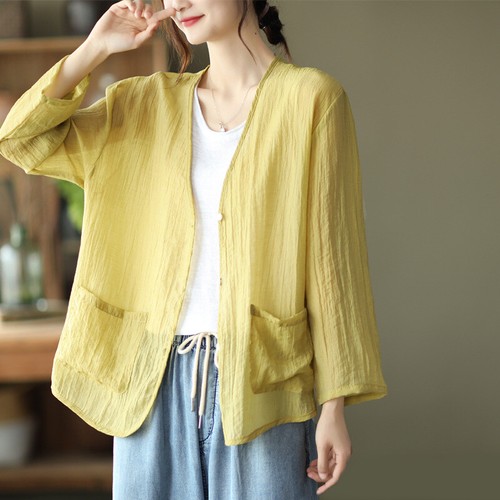 Ice Silk Linen Cardigan Shirt Casual 