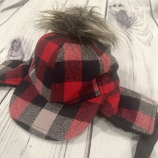 George Hat Black  Red Buffalo Plaid Pom Pom Size Infant Christmas Winter