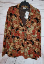 Chicos Burgundy 1 Button Burgundy Black Floral Women Designer Decorative Blazer