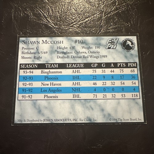 1992-93 Classic Binghamton Rangers (AHL) Shawn McCosh Signed Auto Hockey Card - Picture 3 of 3