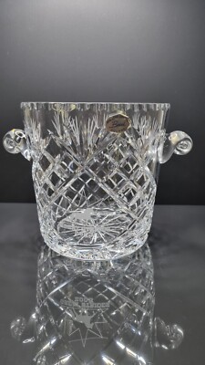 Badash Poland 24% Lead Crystal Ice Bucket, Cut Glass, Handles, 7'' Tall, D- 6.75''