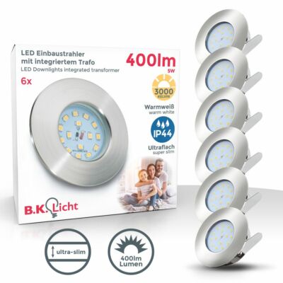 Set 3-6 LED Bad-Einbauleuchte 230V Einbau-Strahler Spots 5W IP44 flach warmweiß