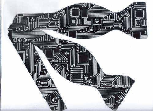 Computer Bow tie, White PCB Traces on Black, Geek, Techie, Fun Self-tie Bow tie - Picture 5 of 5