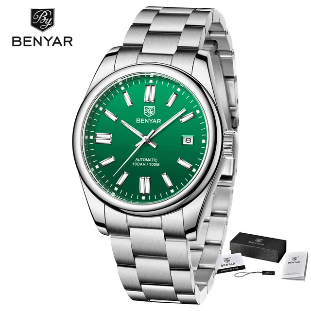 BENYAR 5185 VERDE 39Ø SUB 100M SEAGUL ST6 AUTOMATICO VETRO HERDLEX OROLOGIO ⌚