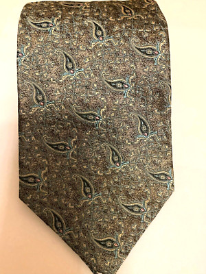 Rochas Paris Designer Necktie 100% Raw  Silk Green Paisley Preppy 54'' NEW w TAG