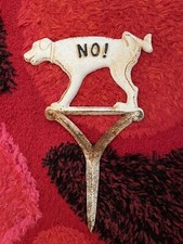 Sign Garden Stake Dog No Dog Toilet Cast Iron Ground Stake Cream Vintage Retro