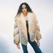 Luxury Women Natural Real Golden Island Fox Fur Coat Lapel Collar Thick Overcoat