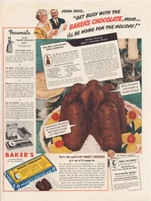 Print Ad Baker's Chocolate 1941 Holiday Fruit Pudding Full Page 10.5"x13.5"