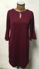 DEBENHAMS DRESS Petite UK 10 Burgundy Red Jersey Midi Long Sleeve Smart Casual