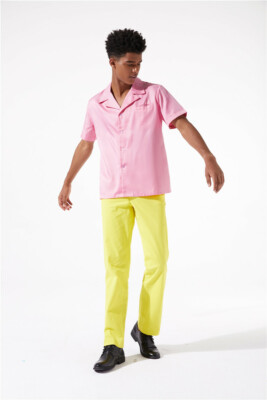 Men's Yellow Pants Trousers Flat Front Slacks cosplay pants dragon Saiyan  badman