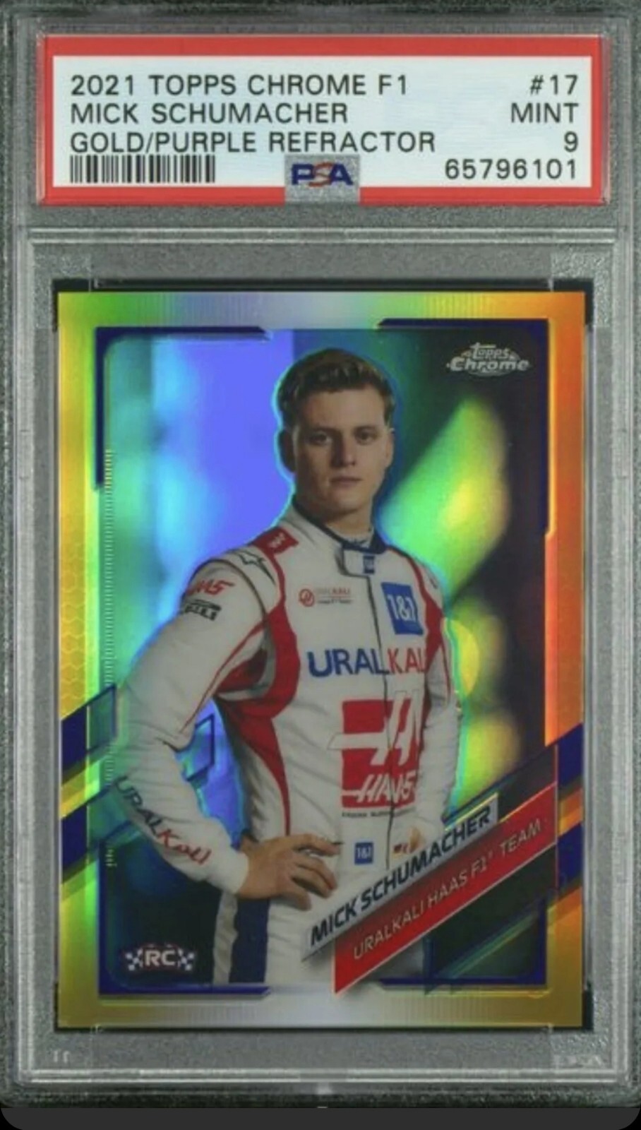 2021 Topps Chrome F1 Mick Schumacher Gold Purple #17 Formula 1 PSA 9