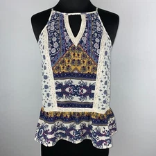 Xhilaration Juniors XS Pattern Keyhole Front Tank Crochet Lace Trim Knit Back SP
