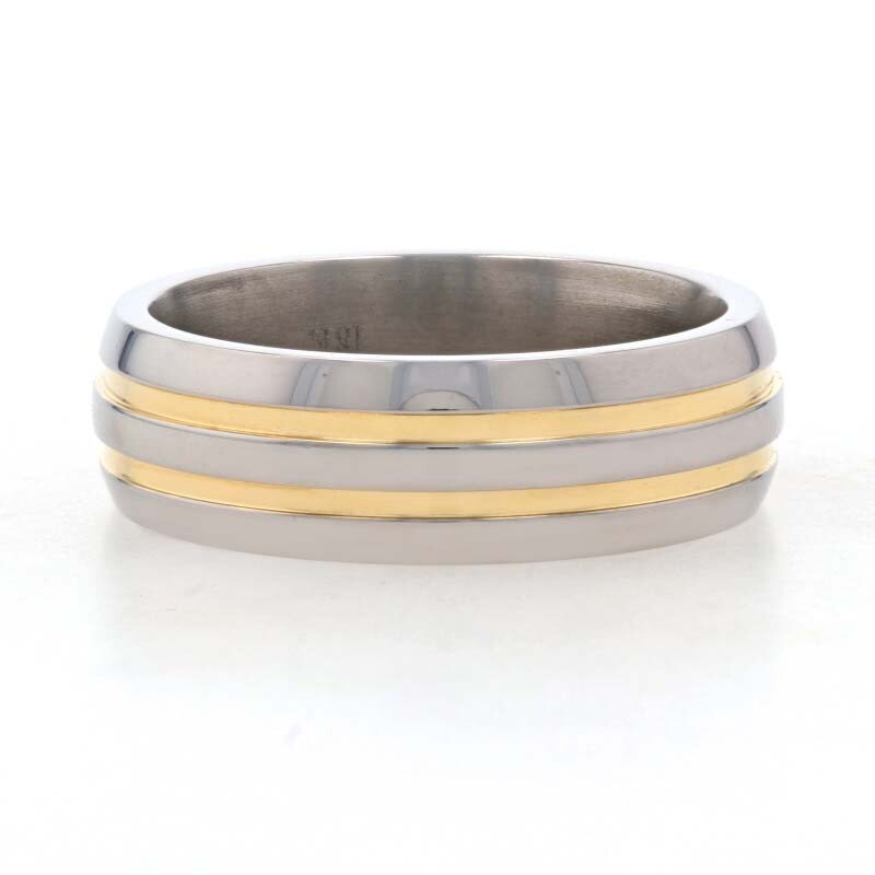 NEW Men's Wedding Band - Titanium & 18k Ring 8 Comfort Fit Mon Cheri Gold Stripe-image