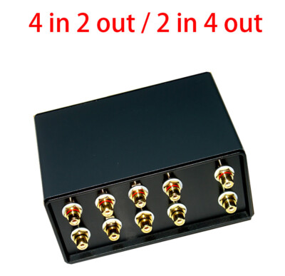 Stereo 2 in 4 / 4 in 2 out Audio signal switcher with gold-plated RCA sockets