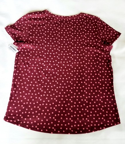 Old Navy Girls Softest Tee NWT Polka Dot Dark Red Pink Short Sleeve Top XXL 18 - Picture 3 of 7