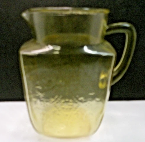 Vintage Original Depression Glass Pitcher -- Yellow, Square, Amber, 8" Tall