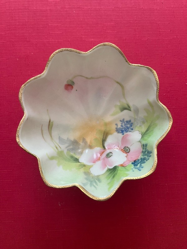 Nippon Handpainted Gloria L.W. & Co. Footed Porcelain Floral Candy Dish