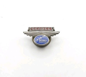 Vintage Sterling Silver 925 Republic Aviation Seabee Enamel Screw Back Pin