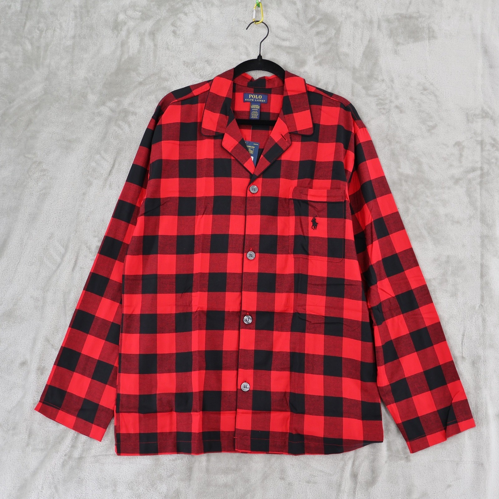 Polo Ralph Lauren Pajama Top Mens M Red Black Buffalo Plaid Cotton Pajama NWT