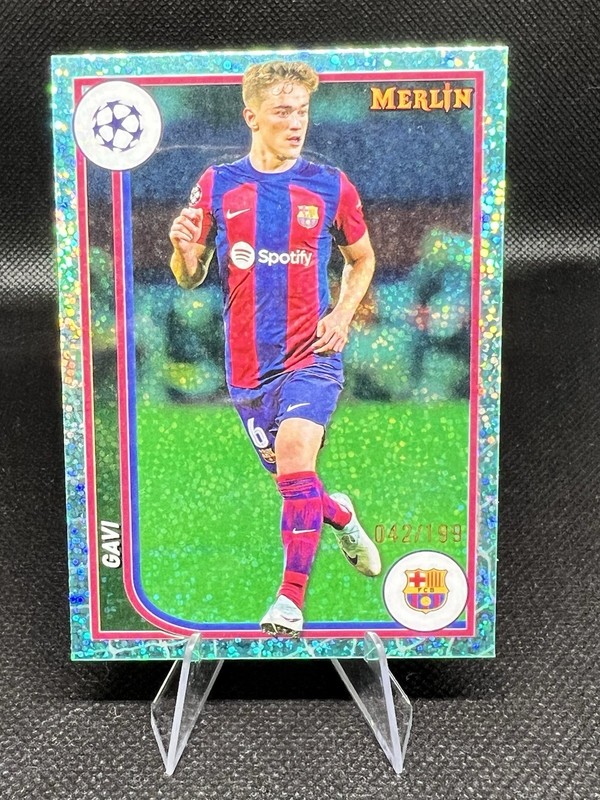 TOPPS MERLIN CHROME UEFA 2023-24 GAVI /199 AQUA SPECKLE REFRACTOR FC BARCELONA