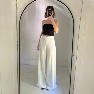 Esse Studios Classico High Waist Wide Leg Pintuck Trousers Ivory NWT Size US 10
