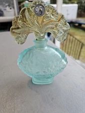 Fenton Aqua Satin Glass Perfume Bottle 95th Anniversary