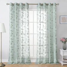 Green Sheer Curtains 90 Inches Long - Leaf 52"W x 90"L Pack of 2 Sage