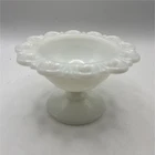 Vintage Anchor Hocking White Milk Glass Open Lace Pedestal Bowl 5" Glossy