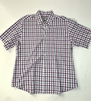 Marks And Spencer Men s XL Button Down Plaid Black Purple Polo Short Sleeves
